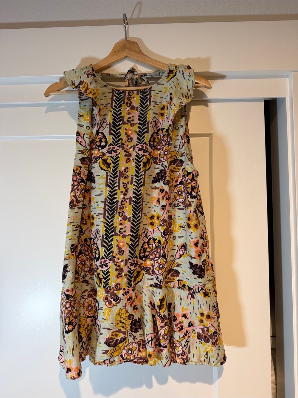 Free People Floral Ruffle Tank Top - Yellow Pink Black